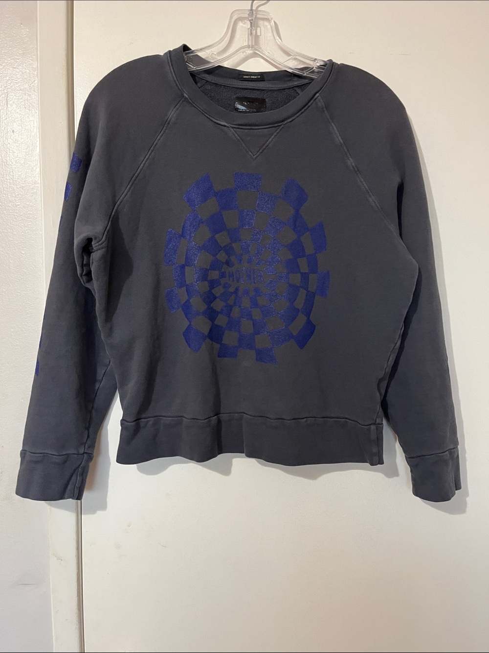 MOTHER Washed Black Crewneck Sweatshirt with Leather Logo Patch size S